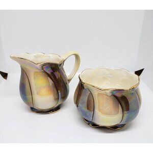 Royal Winton Lustreware Creamer & Sugar Bowl – Brown & Cream, England